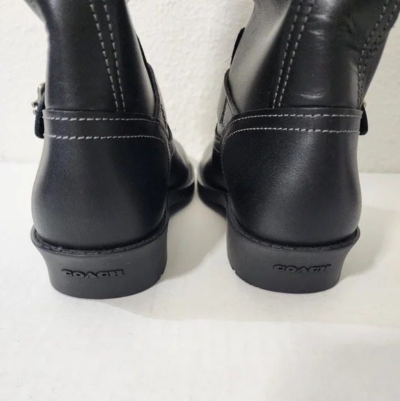 Coach Black Leather Engineer Moto Ankle Boots Buckle Straps Relaxed Slouchy 8 - Picture 5 of 12
